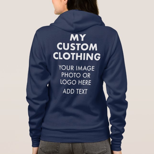Custom Personalised WOMEN'S NAVY BLUE ZIP HOODIE (Back)