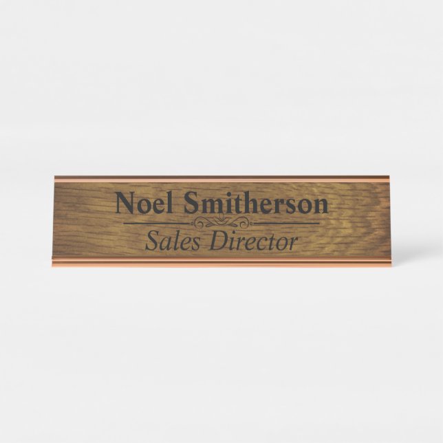 Custom Personalised Wood Effect Desk Nameplate (Front)