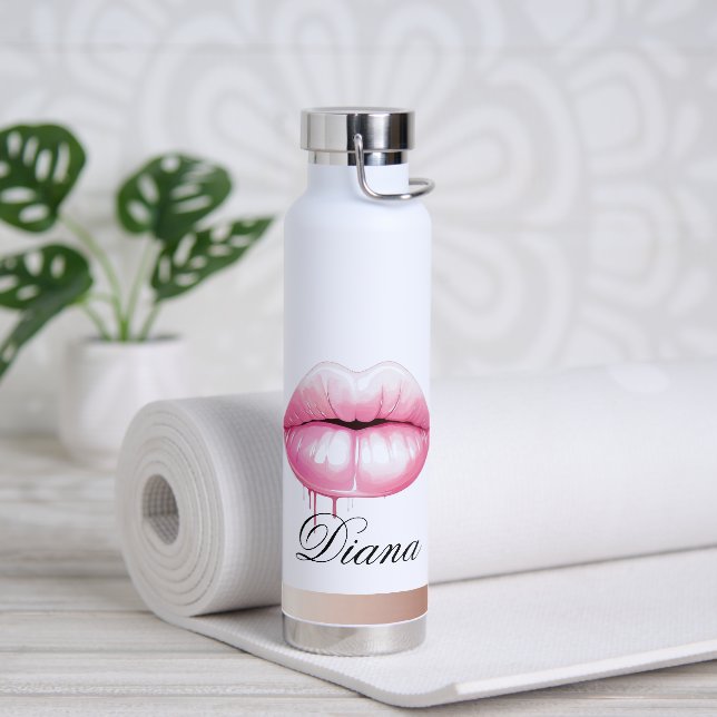 Custom Personalised Your Name Lips Water Bottle (Yoga)