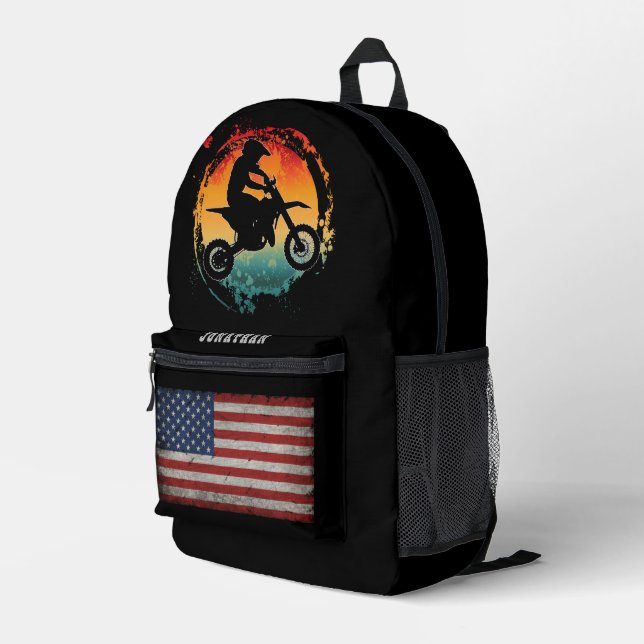 CUSTOM PERSONALIZE MOTOCROSS SPORTS VINTAGE PRINTED BACKPACK (Back Corner Right)