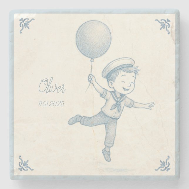 Custom personalized baby boy name  stone coaster (Front)