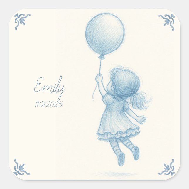 Custom personalized baby girl birth announcement  square sticker (Front)