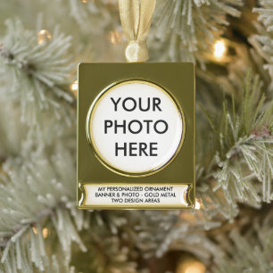 Custom Personalized BANNER PHOTO ORNAMENT - 'GOLD'