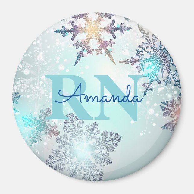Custom Personalized Blue Name RN Nurse Magnet (Front)