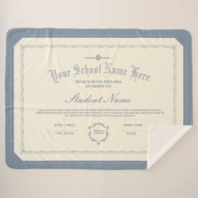Custom Personalized Diploma Traditional Soft Blue Sherpa Blanket (Front (Horizontal))