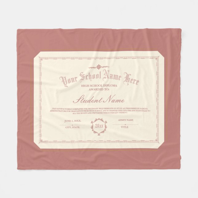 Custom Personalized Diploma Traditional Soft Red Fleece Blanket (Front (Horizontal))