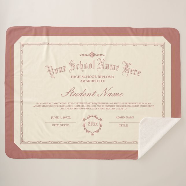 Custom Personalized Diploma Traditional Soft Red Sherpa Blanket (Front (Horizontal))