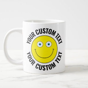 Custom Personalized Happy Face YELLOW, Blue Eyes Large Coffee Mug