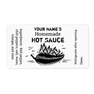 Custom Personalized Hot Sauce Woodcut Black Chili