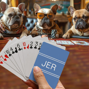 Custom Personalized Monogram Initials Blue Playing Cards