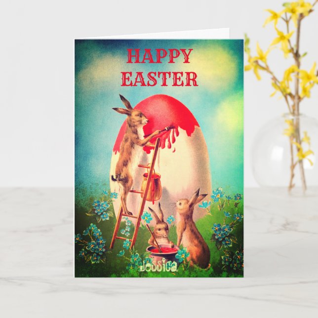 Custom Personalized Name EASTER Greetings Card (Yellow Flower)