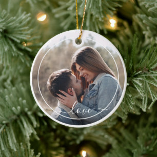 Custom Personalized Photo Simple Love Quote Text Ceramic Tree Decoration