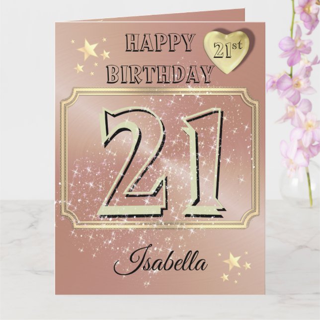 Custom Personalized Rose Gold 21st Birthday Card (Orchid)