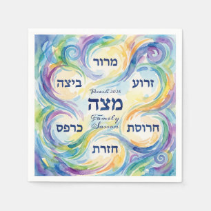 Custom Pesach Seder Plate in Hebrew for Passover Napkin