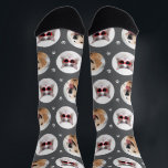 Custom Pet 2 Photo Dark Grey Paw Print Socks<br><div class="desc">Show your love for your puppy dog or cat with these fun and cosy custom-printed socks! Our premium crew socks feature a pattern of 2 favourite pet photos along with small white paw prints. Create your own by simply adding your picture to the two round placeholder images. Makes a great...</div>