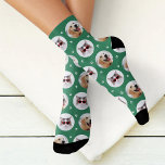 Custom Pet 2 Photo Green Paw Print Socks<br><div class="desc">Show your love for your puppy dog or cat with these fun and cosy custom-printed socks! Our premium crew socks feature a pattern of 2 favourite pet photos along with small white paw prints. Create your own by simply adding your picture to the two round placeholder images. Makes a great...</div>