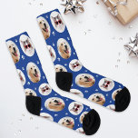 Custom Pet 2 Photo Royal Blue Paw Print Socks<br><div class="desc">Show your love for your puppy dog or cat with these fun and cosy custom-printed socks! Our premium crew socks feature a pattern of 2 favourite pet photos along with small white paw prints. Create your own by simply adding your picture to the two round placeholder images. Makes a great...</div>