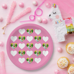 Custom Pet and Hearts Pattern Pink Paper Plate