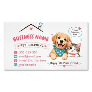 Custom Pet Boarding Adorable Dog & Cat Design Magnetic Business Card