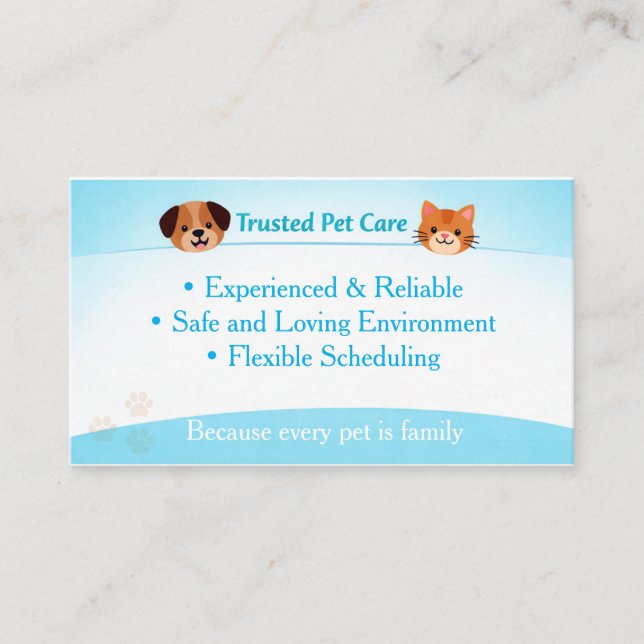 Custom Pet Care | Pet Sitter Dog Walker Business Card (Front)