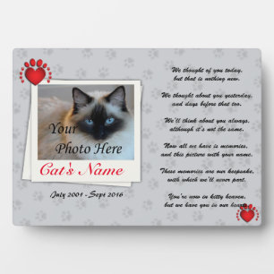 Custom Pet Cat Photo and Poem Memorial Plaque