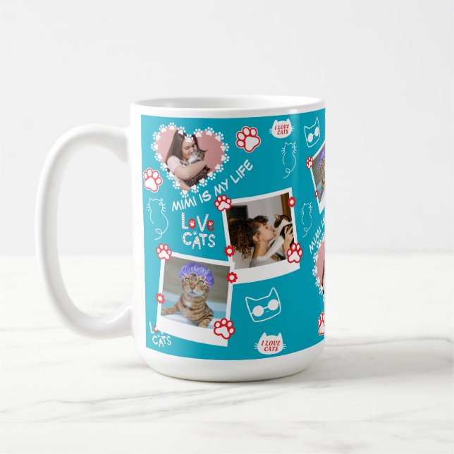 Custom Pet Cat Photo Face Collage Mug With Name  (Left)