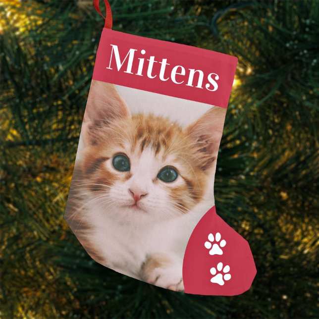 Custom Pet Cat Photo Holiday Personalised Small Christmas Stocking (Creator Uploaded)