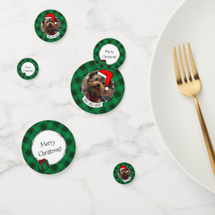 Custom Pet Christmas Photo Frame Red & Green Plaid Confetti