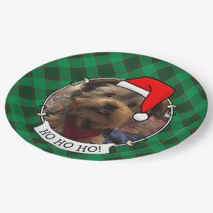 Custom Pet Christmas Photo Frame Red & Green Plaid Paper Plate