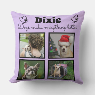 Custom pet dog lover 4 photo collage cushion