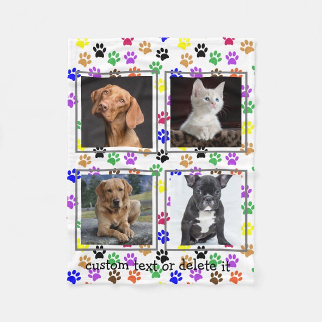 Custom Pet Dog Lover 4 Photo Collage Gift Fleece Blanket (Front)