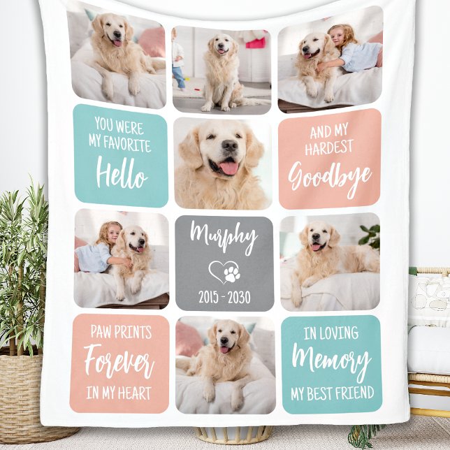Custom Pet Dog Memorial Chic Pastel Colours 7 Phot Fleece Blanket (Creator Uploaded)