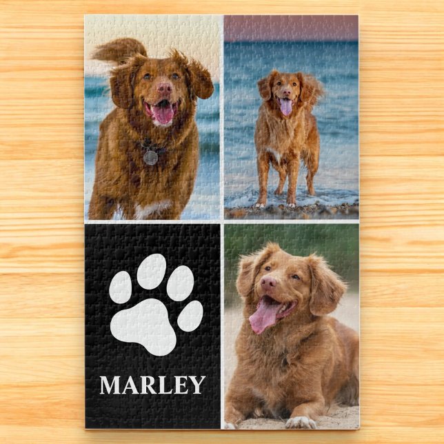 Custom Pet Dog Paw Print 3 Cute Photo Collage Jigsaw Puzzle (Creator Uploaded)