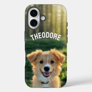 Custom Pet Dog Photo and Name iPhone 16 Case