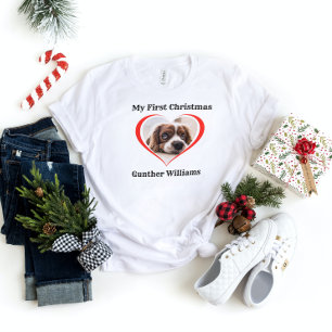 Custom Pet Dog Photo First Pet Christmas Holiday T-Shirt