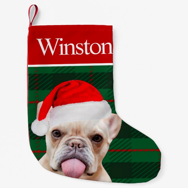 Custom Pet Dog Photo Holiday Personalised Frenchie Small Christmas Stocking (Front)