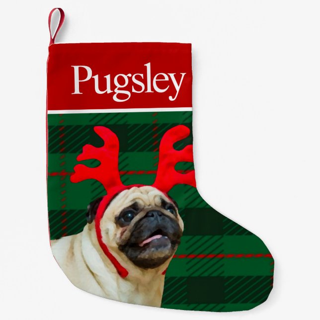 Custom Pet Dog Photo Holiday Personalised Pug Small Christmas Stocking (Front)
