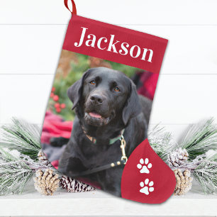 Custom Pet Dog Photo Holiday Red Personalised Large Christmas Stocking
