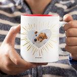 Custom Pet Dog Photo Modern Stylish Gold Heart Two-Tone Coffee Mug<br><div class="desc">Chic gold sparkly heart - shaped photo print pet lover mug with your own custom favourite picture of your beloved fur baby inside a heart bursting with (printed) golden love streaks. Great gift for your the any pet parent on Mother's or Father's Day or Valentine's Day! Feel free to change...</div>