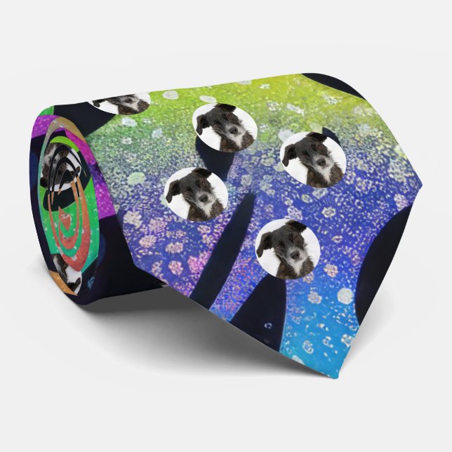 Custom Pet Dog Photo Neon Colours Tie (Rolled)