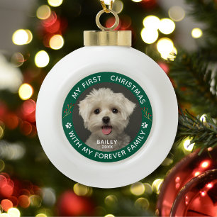 Custom Pet Dog Photo Paw Print  Ceramic Ball Christmas Ornament