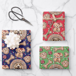 Custom Pet Dog Photos & Gingerbread Cookie Holiday Wrapping Paper Sheet
