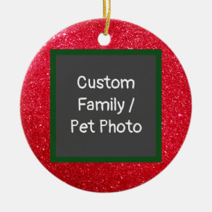 Custom Pet, Family Photo Christmas  Glitter Ceramic Tree Decoration