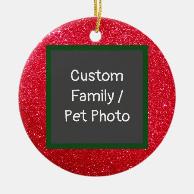 Custom Pet, Family Photo Christmas  Glitter Ceramic Tree Decoration (Front)