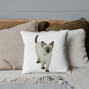 Custom Pet Friends Cute Siamese Cat Photo White Cushion
