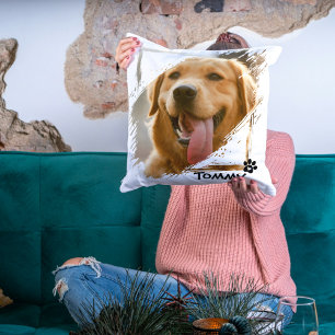 Custom Pet Friends Photo & Name Throw Pillow Gift