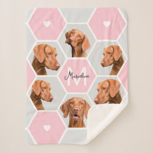 Custom Pet Geometric 6 Photo Collage Monogrammed Sherpa Blanket