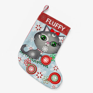 Custom Pet Grey Kitty Cat Christmas Stocking