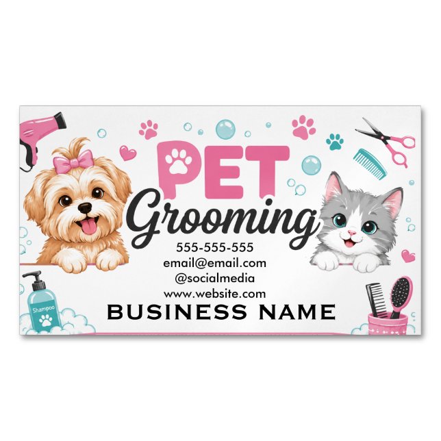 Custom Pet Grooming Business Card Magnet  (Front)