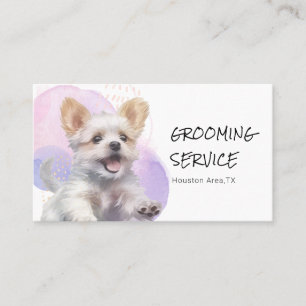 Custom Pet Grooming Service – Playful Watercolor Business Card